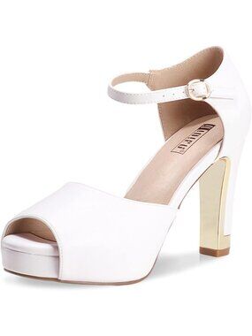 Women's White Pu Classic Platform Peep Toe Chunky High Heels Party Dress Sandals